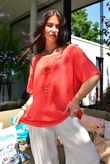 Izi Cheesecloth Button Tee Watermelon